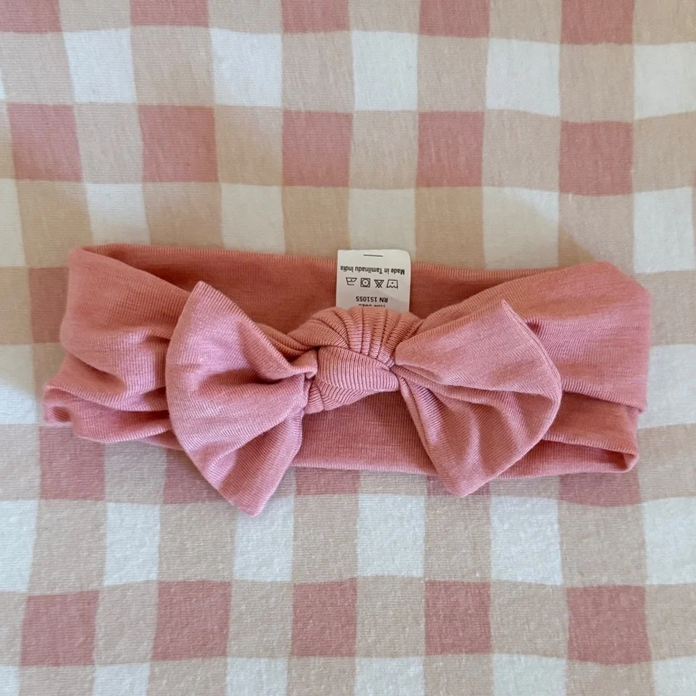 Copper Pearl Knit Baby Headband Bow